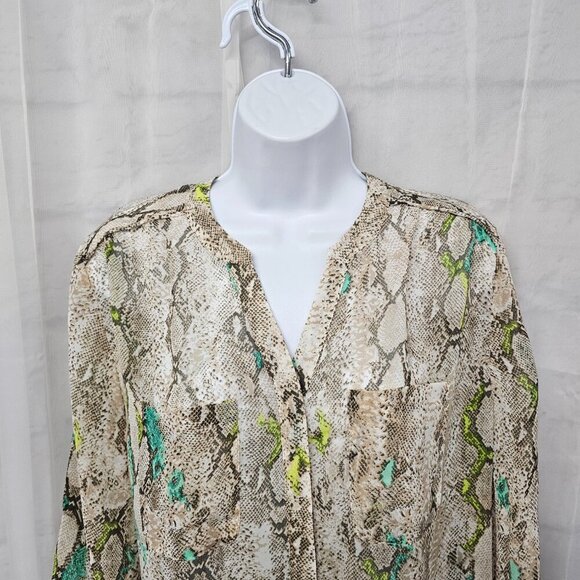 Covington Blouse Snakeskin Green Tribal Boho Grunge Casual L - Picture 2 of 15